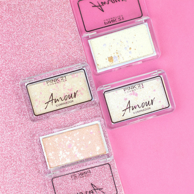 Iluminador Marmorizado Amour Pink 21 – Brilho Intenso e Textura Aveludada