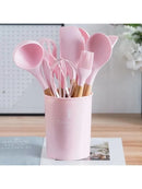 Jogo 12 Utensílios de Cozinha em Silicone com Cabo de Madeira