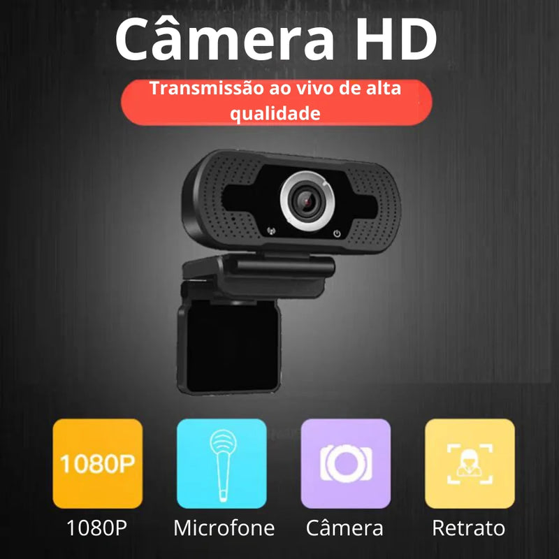 Webcam Full HD 1080p USB 2.0 Plug & Play para PC e Notebook