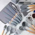 Kit Utensílios de Cozinha Com Tábua em Silicone -Luxo Alta Qualidade - 19 pçs