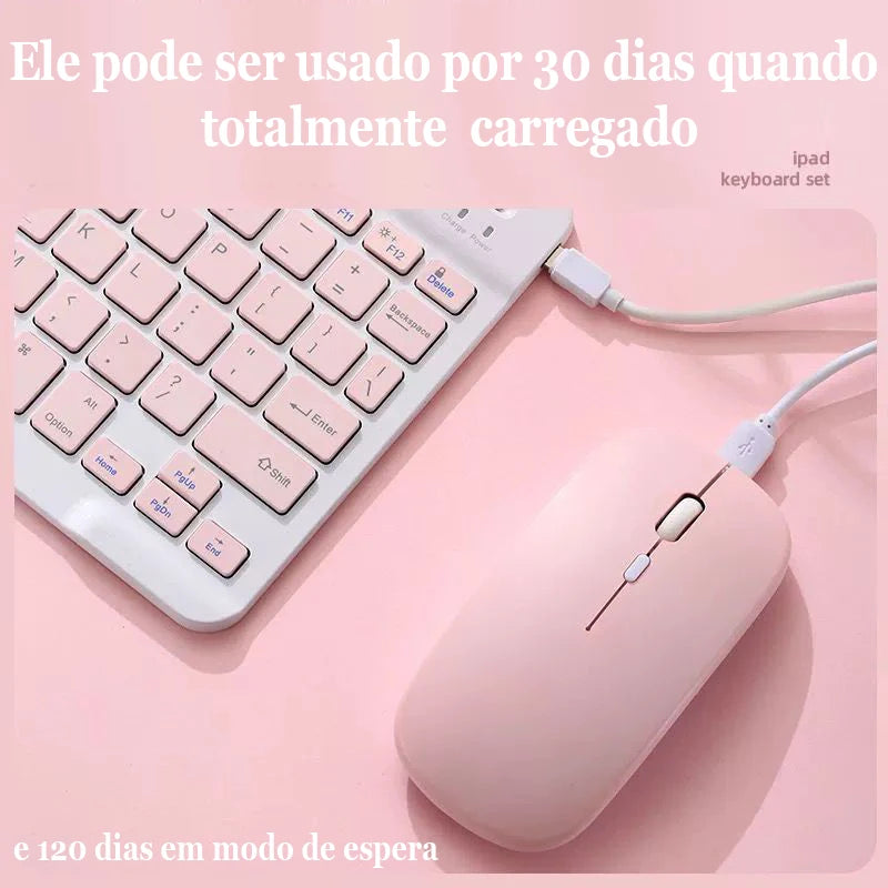 Teclado + Mouse Sem Fio Bluetooth Recarregável