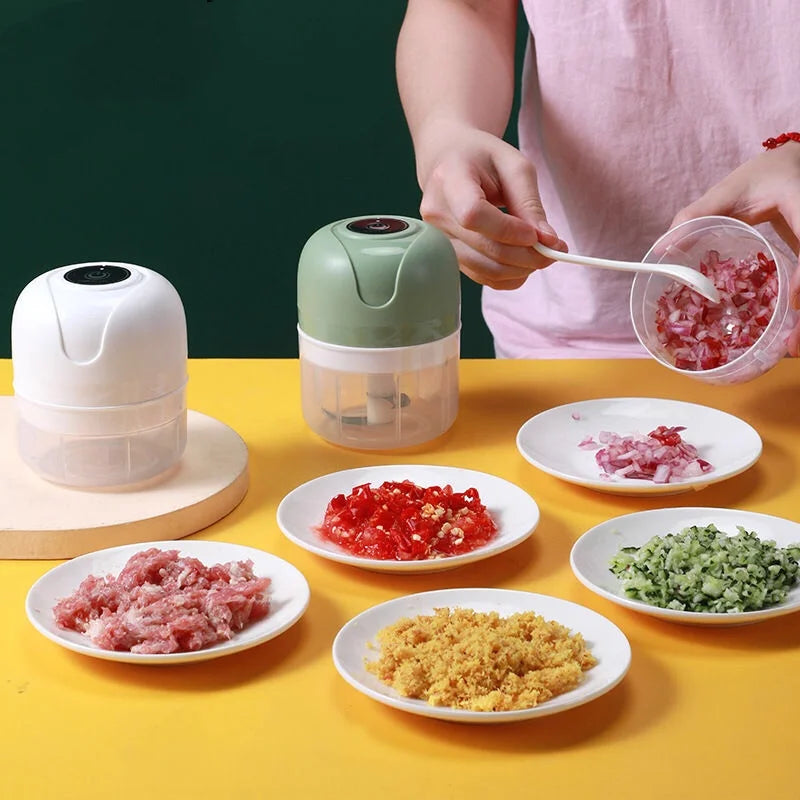 Mini Processador Elétrico Portátil Aço INOX 250ml USB com 3 lâminas