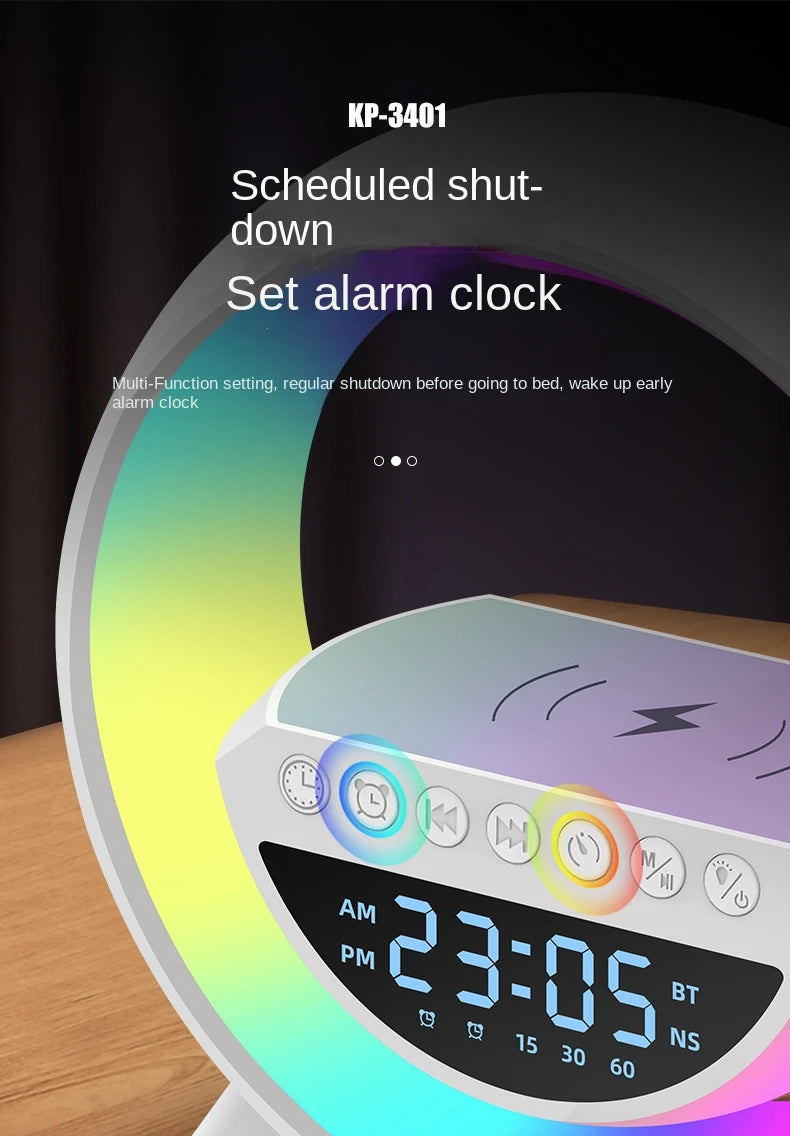 Luminária Bluetooth Inteligente Estilo Quente RGB Luz Carregador - Sem Fio Data/Hora/Mês G-speaker Smart Station