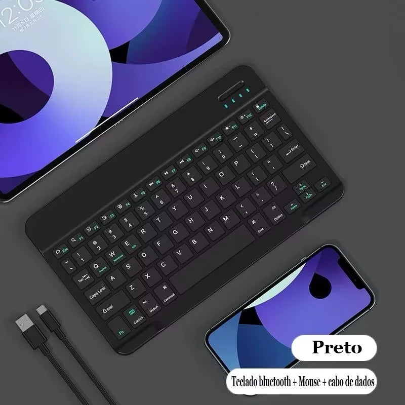 Teclado + Mouse Sem Fio Bluetooth Recarregável