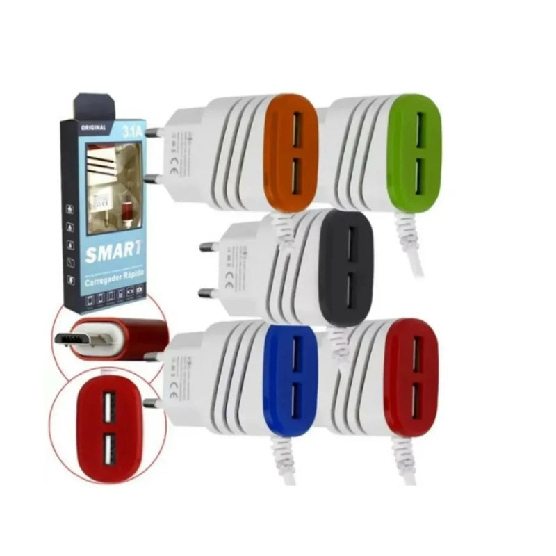 Carregador de Tomada 2 Entradas USB -Carregamento Rápido