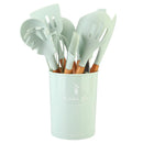 Jogo 12 Utensílios de Cozinha em Silicone com Cabo de Madeira