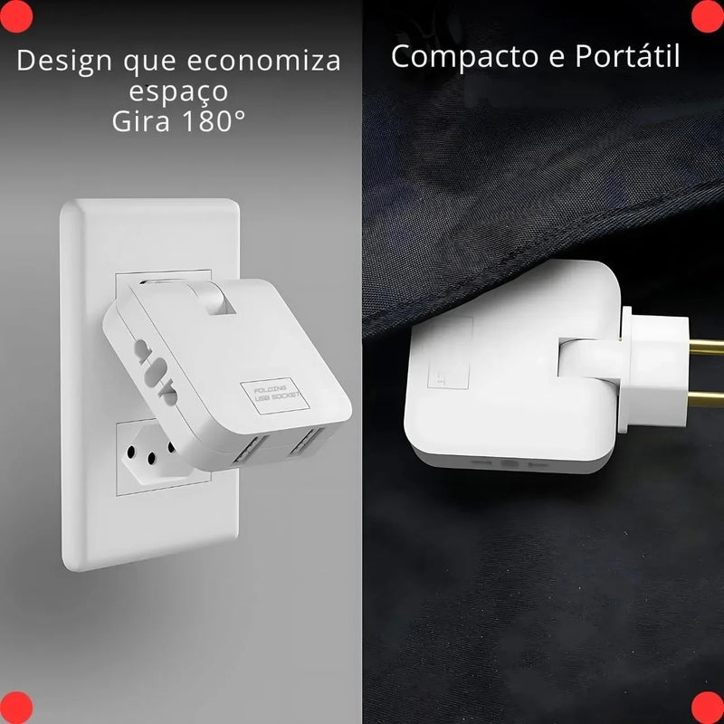 Adaptador de Tomada Bivolt com 2 portas USB - Carregador Universal.