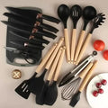 Kit Utensílios de Cozinha Com Tábua em Silicone -Luxo Alta Qualidade - 19 pçs
