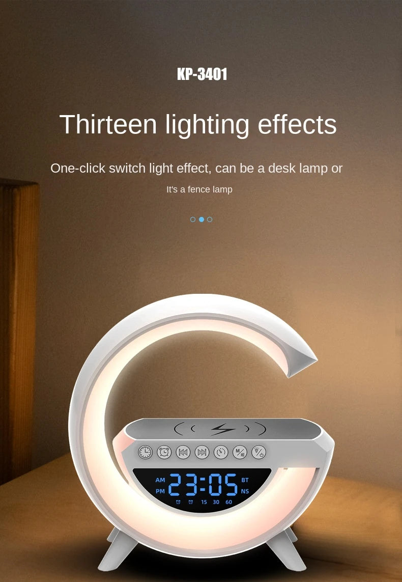 Luminária Bluetooth Inteligente Estilo Quente RGB Luz Carregador - Sem Fio Data/Hora/Mês G-speaker Smart Station
