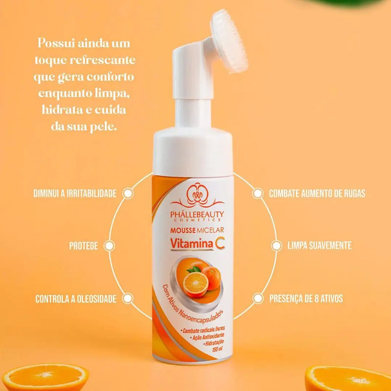 SkinCare Vitamina C Sérum Mousse Máscara Água Micelar Esfoliante - Phállebeauty