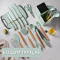 Kit Utensílios de Cozinha Com Tábua em Silicone -Luxo Alta Qualidade - 19 pçs