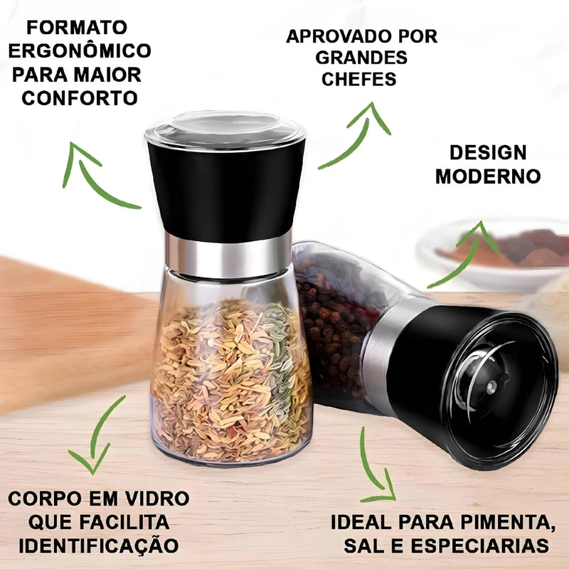 Moedor de Temperos em Vidro com Ajuste de Granulometria 170g - 2un