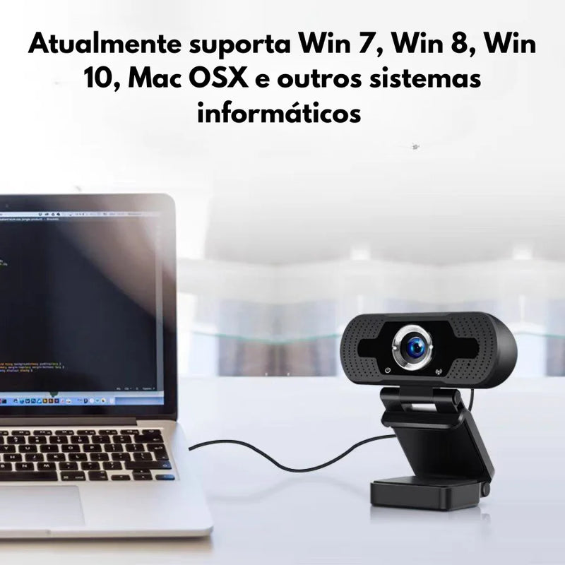 Webcam Full HD 1080p USB 2.0 Plug & Play para PC e Notebook