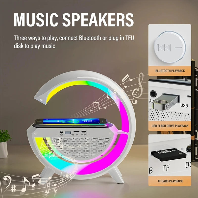 Luminária Bluetooth Inteligente Estilo Quente RGB Luz Carregador - Sem Fio Data/Hora/Mês G-speaker Smart Station