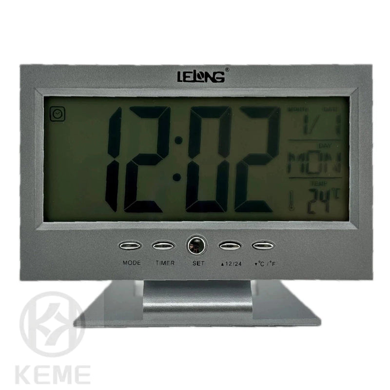 Relógio Despertador Digital com Display LCD LED, Termômetro e Acionamento por Som
