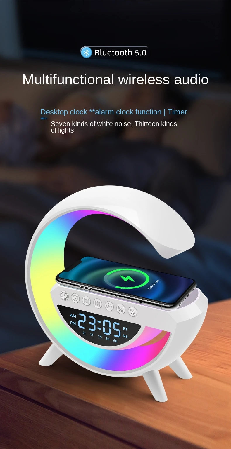 Luminária Bluetooth Inteligente Estilo Quente RGB Luz Carregador - Sem Fio Data/Hora/Mês G-speaker Smart Station