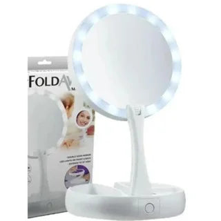 Espelho de Maquiagem Dupla Face com LED e Aumento 10x + Organizador