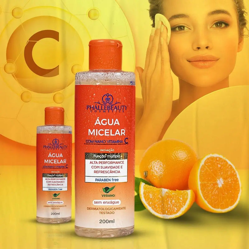 SkinCare Vitamina C Sérum Mousse Máscara Água Micelar Esfoliante - Phállebeauty