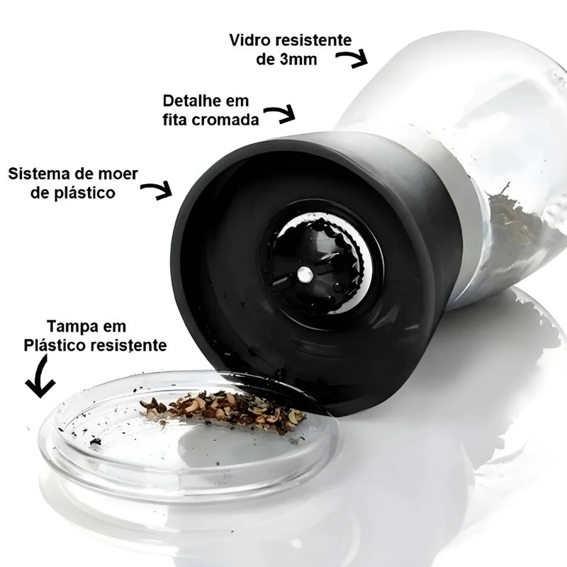 Moedor de Temperos em Vidro com Ajuste de Granulometria 170g - 2un
