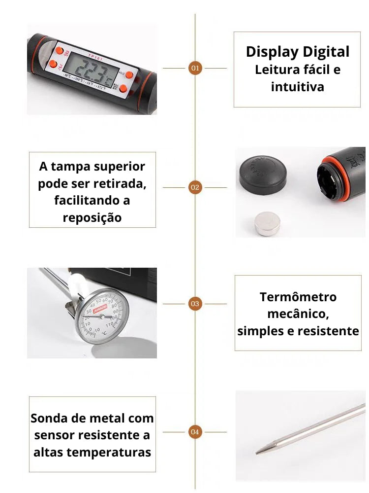 Termômetro Digital Culinário Inox Skytur -50°C a 300°C