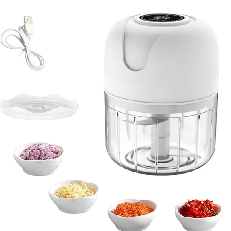 Mini Processador Elétrico Portátil Aço INOX 250ml USB com 3 lâminas