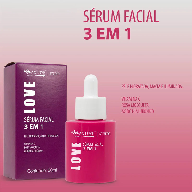 Sérum Facial com Vitamina C e Ácido Hialurônico 30ml - 3 em 1 -Max Love