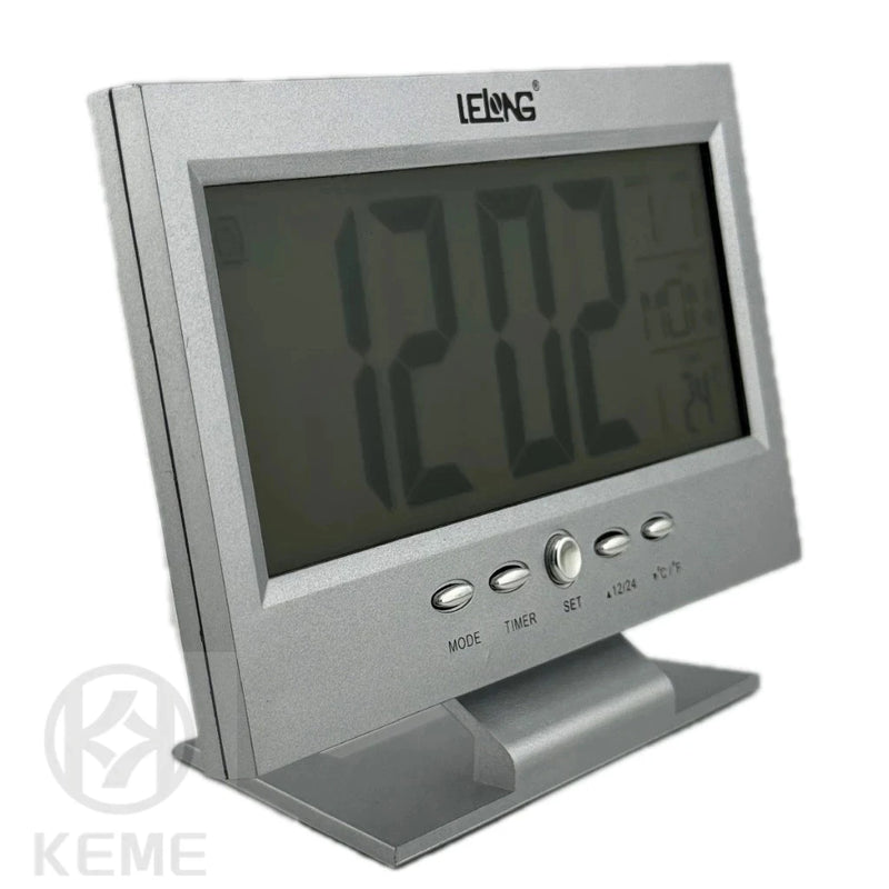 Relógio Despertador Digital com Display LCD LED, Termômetro e Acionamento por Som