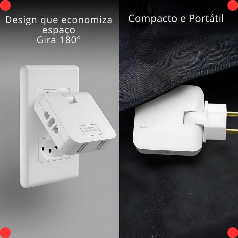 Adaptador de Tomada Bivolt com 2 portas USB - Carregador Universal.