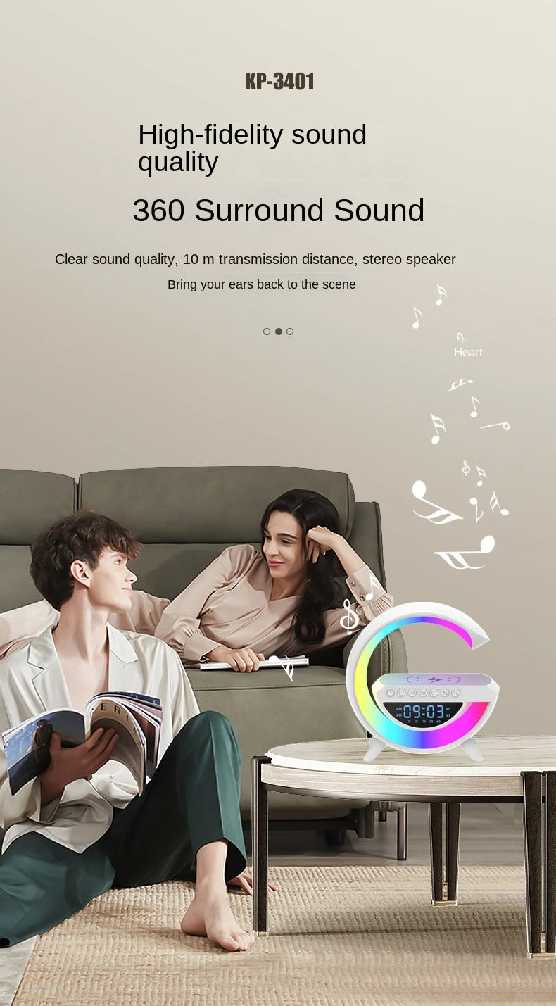 Luminária Bluetooth Inteligente Estilo Quente RGB Luz Carregador - Sem Fio Data/Hora/Mês G-speaker Smart Station