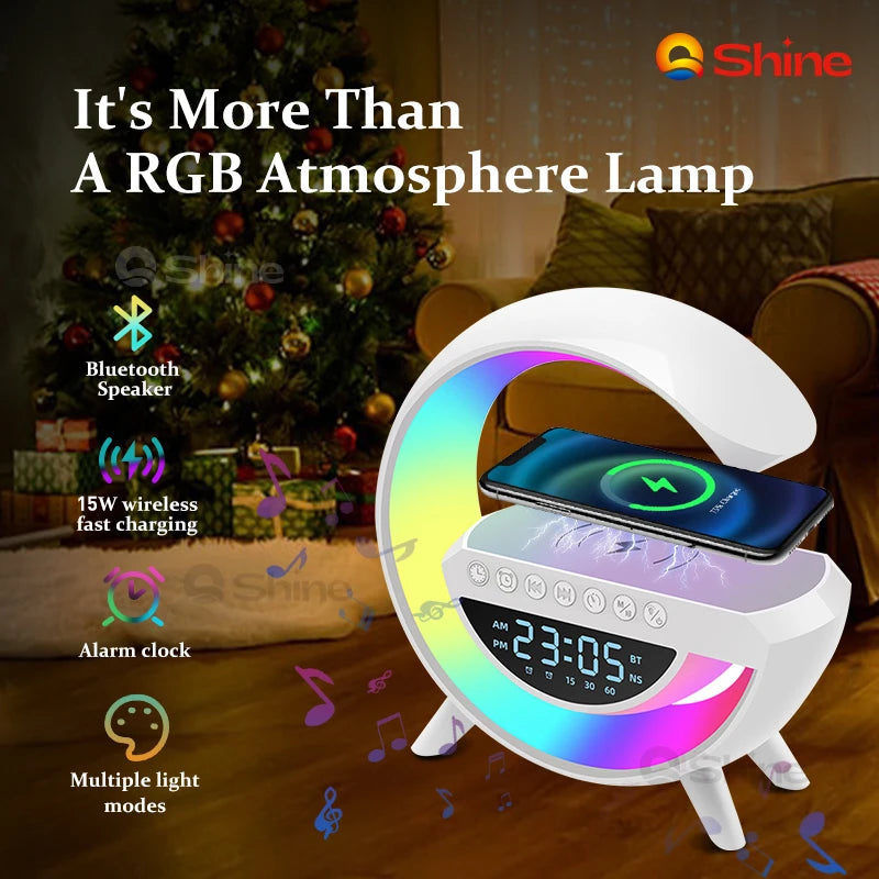 Luminária Bluetooth Inteligente Estilo Quente RGB Luz Carregador - Sem Fio Data/Hora/Mês G-speaker Smart Station