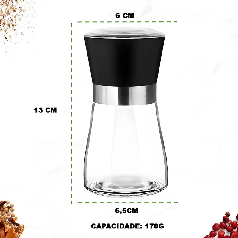 Moedor de Temperos em Vidro com Ajuste de Granulometria 170g - 2un