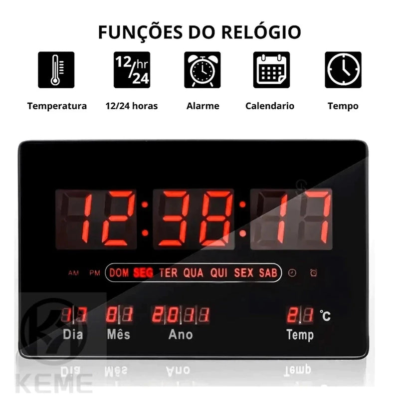 Relógio Parede Digital Grande Data e Temperatura