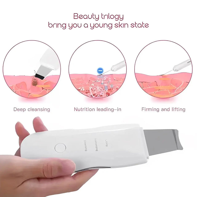 Peeling Ultrassônico Limpador Facial Anti-Rugas  Ionização -Portátil - Recarregável