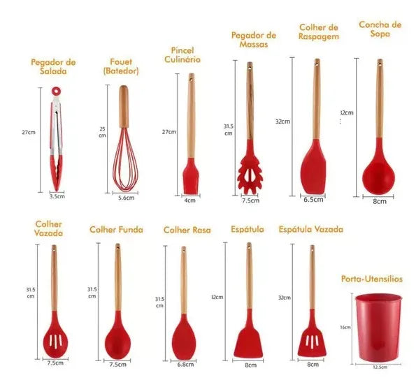 Kit Ùtensílios para Cozinha Silicone BPA -12 Peças