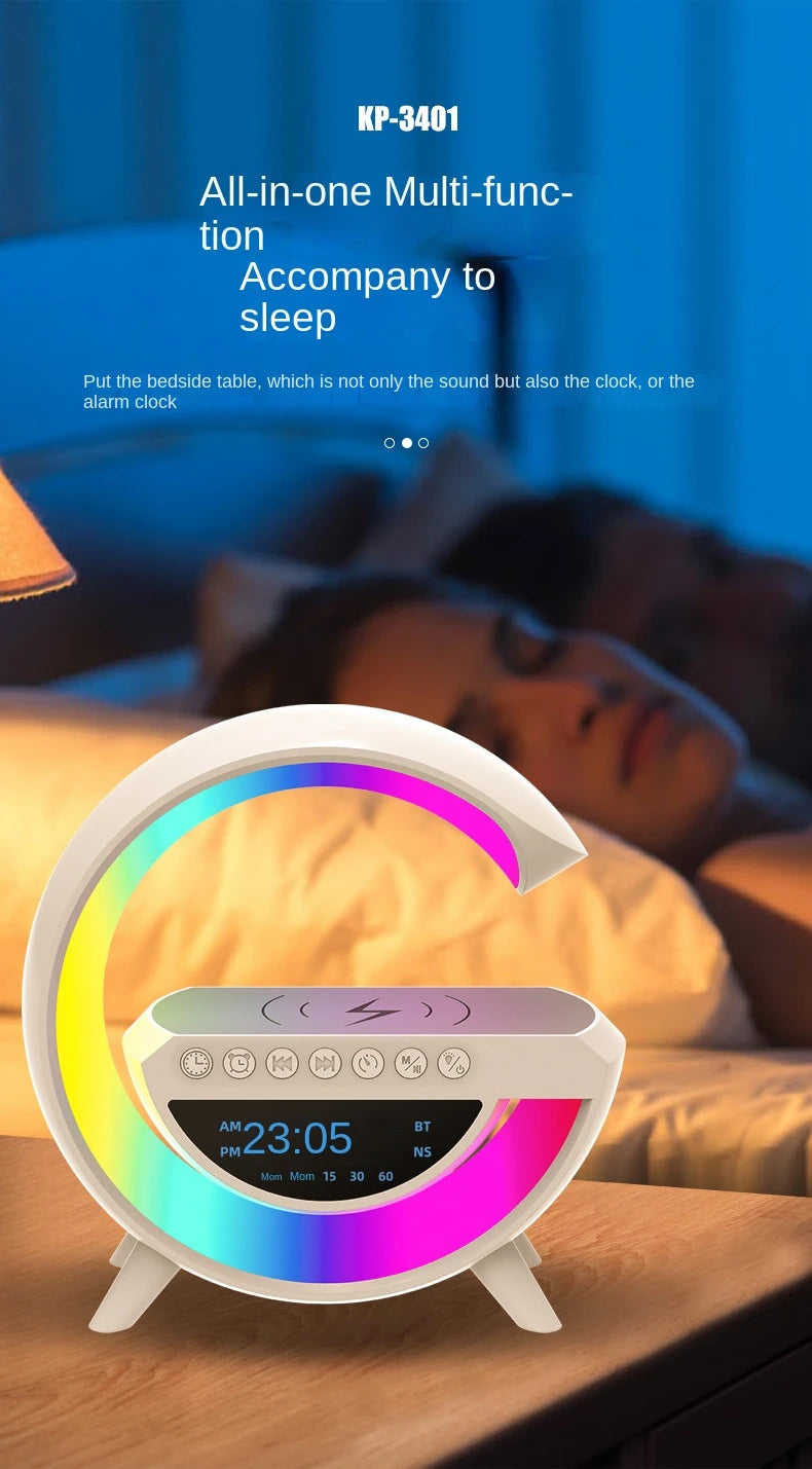 Luminária Bluetooth Inteligente Estilo Quente RGB Luz Carregador - Sem Fio Data/Hora/Mês G-speaker Smart Station
