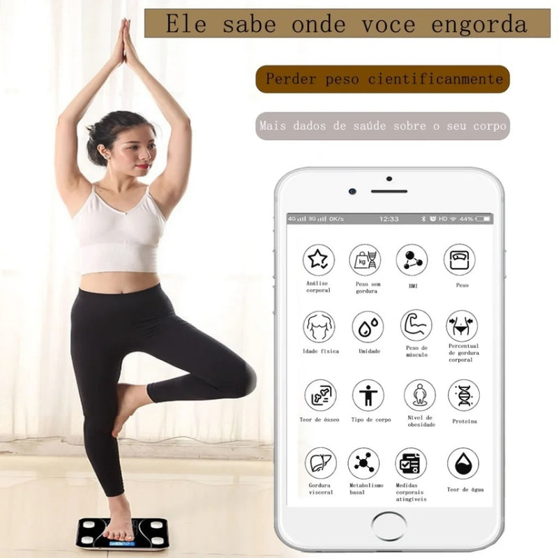 Balança de Bioimpedância Corporal -Bluetooth de até 180 kg com Resultado em Celular