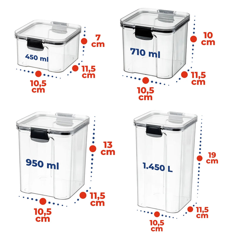 Kit Potes Empilháveis BPA Free com Trava Lateral - (4 Peças)