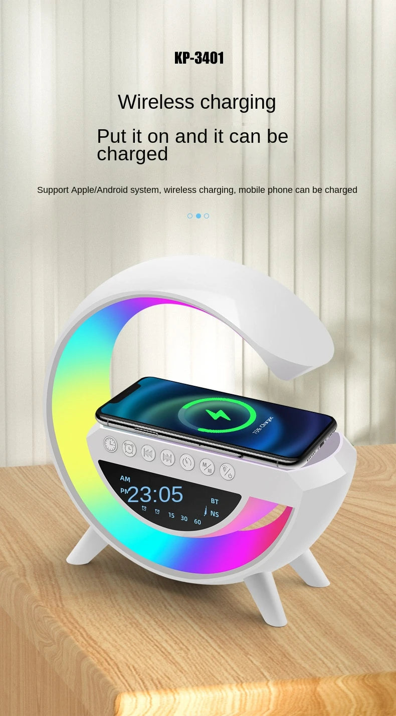 Luminária Bluetooth Inteligente Estilo Quente RGB Luz Carregador - Sem Fio Data/Hora/Mês G-speaker Smart Station