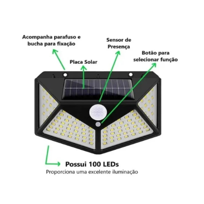 Luminária Solar com Sensor de Presença 3 Modos Prova D’Água LED Externa