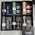 Kit Garrafa Térmica Inox 500ml + 3 Xícaras Bebidas Fria ou Quente