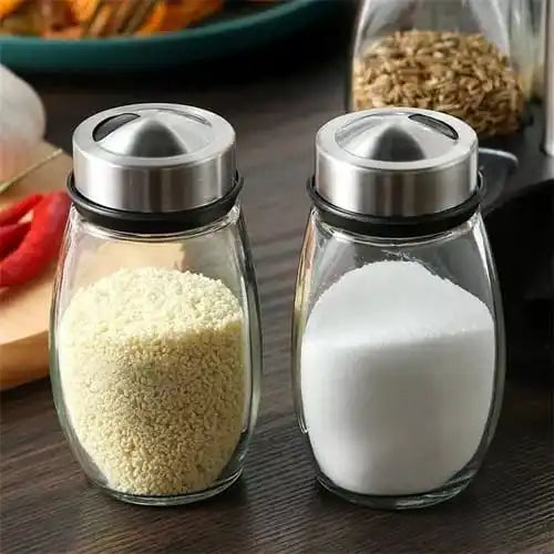 Porta Temperos Giratório 360° INOX - 6 Potes de Vidro