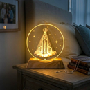 Luminária Nossa Senhora Aparecida USB 8 cm em Vidro Abajur Luz LED Decorativa Decoração Católica