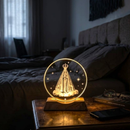 Luminária Nossa Senhora Aparecida USB 8 cm em Vidro Abajur Luz LED Decorativa Decoração Católica