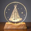 Luminária Nossa Senhora Aparecida USB 8 cm em Vidro Abajur Luz LED Decorativa Decoração Católica
