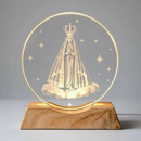 Luminária Nossa Senhora Aparecida USB 8 cm em Vidro Abajur Luz LED Decorativa Decoração Católica