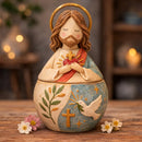 Porta-terço e oração artesanal de resina com imagem do Sagrado Coração de Jesus