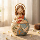 Porta-terço e oração artesanal de resina com imagem do Sagrado Coração de Jesus