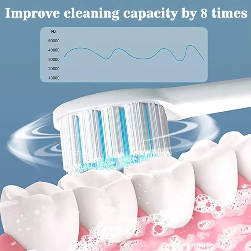 Escova de Dentes Elétrica Ultrassônica Recarregável com 4 Cabeças Substituíveis