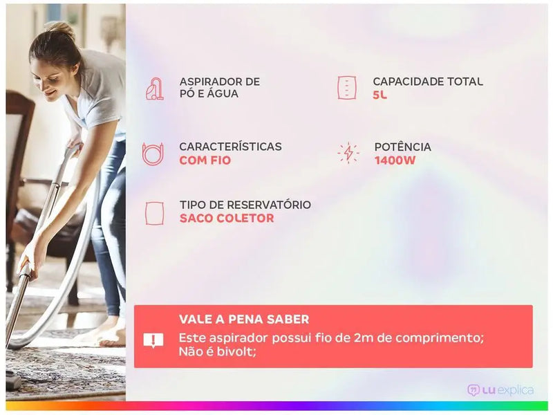 Aspirador de Pó e Água - Electrolux - ALTA Potência 1400W