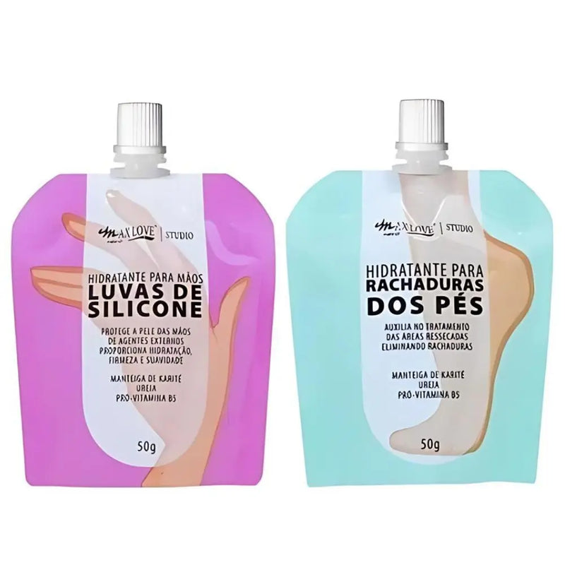 Kit Creme Hidratante Mãos Luvas Silicone e Pés Rachados -Max Love